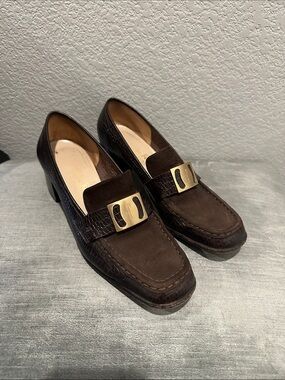 Salvatore Ferragamo Suede & Leather Loafers with Gold Buckle